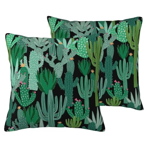 Green Cactus Throw Pillow Covers 18x18 Inch Set of 2, Watercolor Cactus Plants and Orange Flowers Pillow Cover Summer Pillowcase Decorative Cushion Covers for Sofa Couch Living Room - color: Green, size: 18" x 18" (Pack of 2)