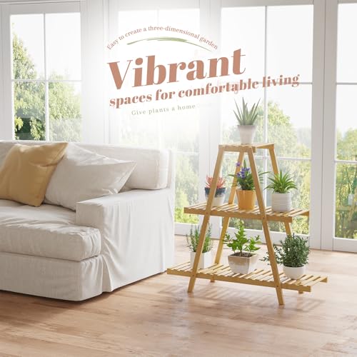 STDDRE Plant Stand For Indoor Outdoor Tiered Plant Shelf 3 Tier 8 Potted Bamboo Flower Holder Ladder Rack For Multiple Triangle Table Plant Pot Stand (Natural) - color: Natural