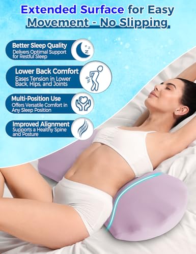 Fledano Lumbar Support Pillow for Bed – Floor Pillows & Cushions - Memory Foam Lower Back Pain Relief Pillow for Sleeping, Ergonomic Lumbar Pillow for Side & Back Sleepers, Sciatica & Hip Pain Relief - color: 02-purple (Upgraded Cool Cover)