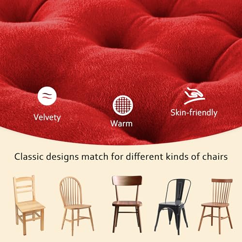 ELFJOY 4 Pack Chair Cushions for Dining Chairs Chair Pads Cushion for Kitchen Office Tufted Square Seat Cushion with Ties (U Shape Red) - color: U Shape Red