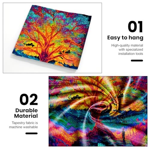 AOHMPT Blacklight Tree of Life Tapestry Trippy Fluorescent Wall Hanging Psychedelic Moon Mountain Glow in the Dark Galaxy Tapestries for Bedroom Decor, 79x59 In - color: Tree(2), size: 79"L x 59"W