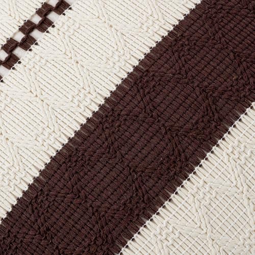 Fancy Homi Set of 1 Boho Brown Decorative Throw Pillow Cover 16x16 Inch for Couch Bed Sofa, Aesthetic Modern Organic Farmhouse Home Decor, Soft Cotton Cute Accent Macrame Woven Cushion Case - color: Brown, size: 16" x 16" (Pack of 1)