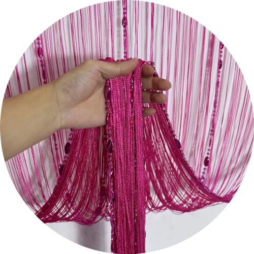 ave split 100cmX200cm Decorative Door String Curtain Beads Wall Panel Fringe Window Room Divider Blind for Wedding Coffee House Parts Door Divider Beads Tassel Screen Decoration (Rose red 25) - color: Rose Red 25