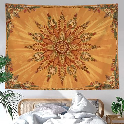 Accnicc Boho Floral Mandala Tapestry for Bedroom Bohemian Flower Wall Tapestry Aesthetic Small Vintage Orange Hippie Indian Tapestries Wall Hanging for Living Room Dorm Decor 60 x 44 Inch - color: Orange Red, size: 60"L x 44"W
