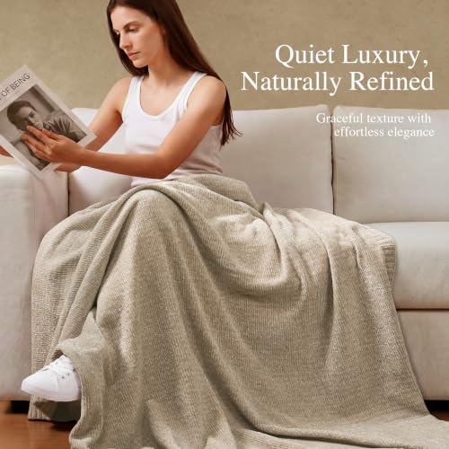 Chenille Throw Blanket for Couch, Cozy Soft Blanket Lightweight Decorative Throw for Living Room Sofa Chair, Stylish Home Decor, Ideal for Gifting, Beige 50"x60" - color: Beige, size: Throw