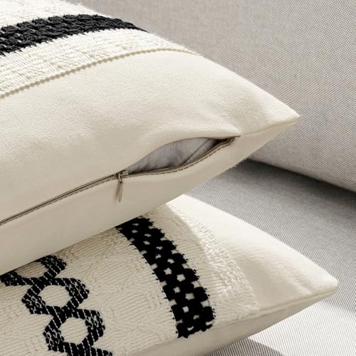 MIULEE Set of 2 Black Boho Decorative Pillow Covers 18x18 Inch Farmhouse Rustic Couch Throw Pillows Modern Spring Cotton Cushion Covers Retro Cute Macrame Woven Home Decor for Bed Sofa Chair - color: Black, size: 18" x 18" (Pack of 2)