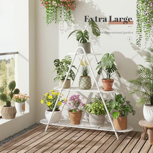 STDDRE Plant Stand Indoor Plant Shelf Outdoor Corner Tall Plant Rack 3-Tier Large Metal Plant Holder Heavy-Duty Flower Rack for Patio,Living Room,Garden Decor (White) - color: White
