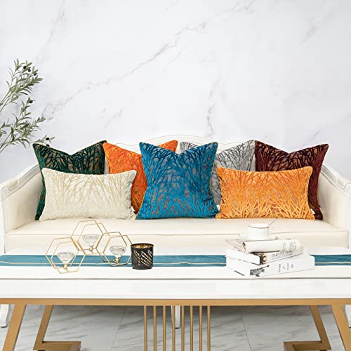 Yangest Green Throw Pillow Cover Velvet Cushion Cover Branches Rectangular Pillowcase for Sofa Couch Bedroom Living Room, 12x20 Inch - color: Green, size: 20" x 12" (Pack of 1)