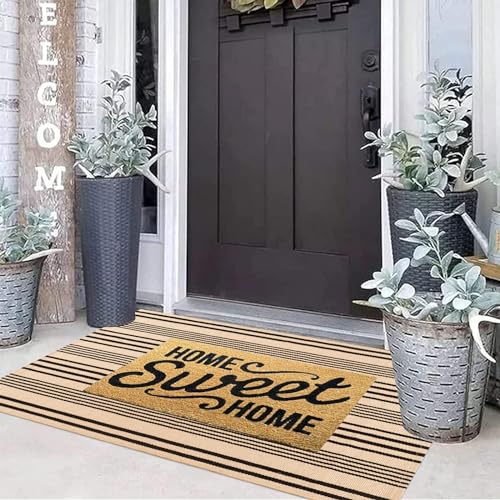 Black and Tan Outdoor Rug 2'x4',Striped Front Porch Rug Machine Washable Front Door Mat Entryway Throw Rug for Front Porch Indoor Outdoor Doormat - color: Black Khaki, size: 2' x 4'3" (Rectangular)