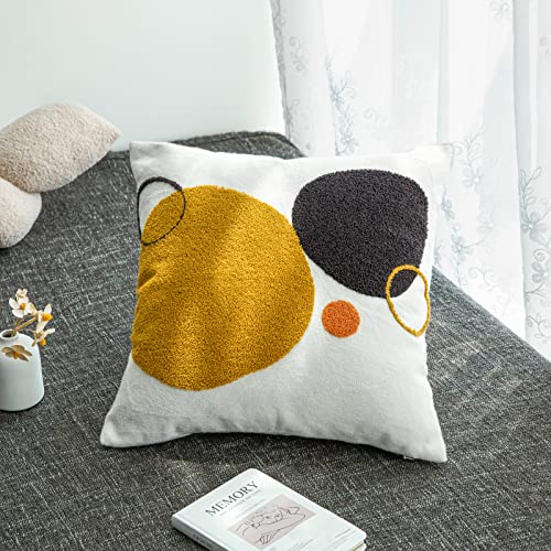 Boho Geo Decorative Throw Pillow Cover, Decorative Colored Pillowcase for Couch Sofa Bed Stylish Decor, Simple Cotton Textured Cushion Sham, Square 18 inches, 1PC(Yellow Mustard Orange) - color: Black&mustard