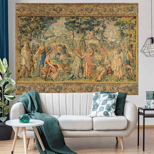 LATETOMT Renaissance Tapestry Medieval Art TapestrIes Boho Tapestries Wall Hanging Canvas Tapestry Wall Art for Bedroom Living Room Dorm Decor Tablecloth Edge Customization Available LTMTAYW472 - color: Brown-1, size: Customize