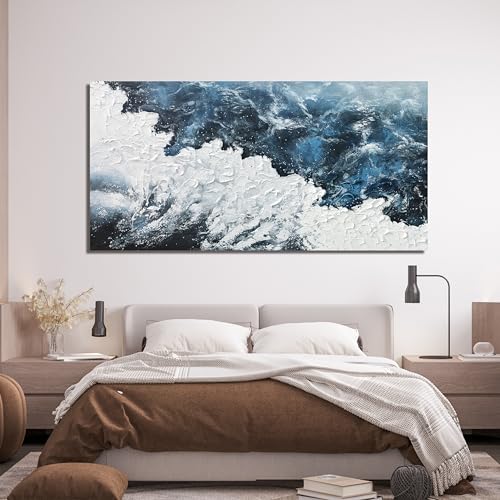 Canvas Wall Art Decor Abstract Canvas Wall Pictures for Living Room Large Blue White Wall Art Prints Beach Wave Artwork for Walls Coastal Modern Wall Art Decorations Home Office Wall Art Decor 20" X 40" - color: XY-01B, size: 40"L x 20"W