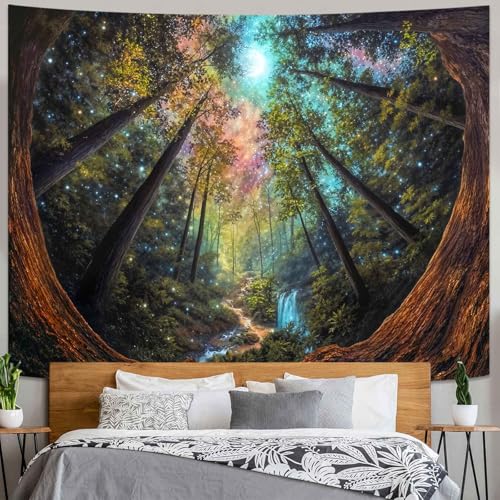 Wegklazax Enchanted Forest Tapestry, Fantasy Scenic Wall Art for Room Decor, Vibrant Nature Home Decor 60" L x 44" W - color: Colorful Green, size: 60"L x 44"W