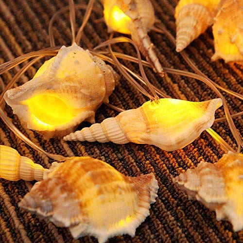 Starryfill Ocean Real Conch 10 LED String Lights 9.0Ft Waterproof Battery Operated Warm White with Timer for Beach Themed Indoor Covered Outdoor Birthday Wedding Parties Decoration - color: Conch