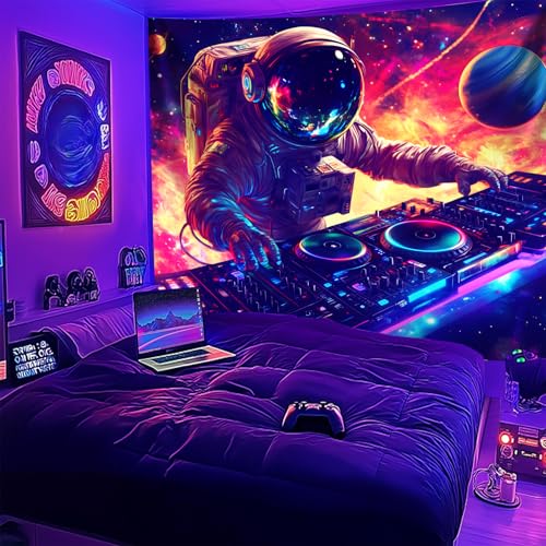 NYZE Astronaut Space Tapestry for Bedroom, Glow in the Dark Room Decor Wall Tapestries, Cool Galaxy Planet Wall Hanging, Wall Hanging for Men Guys Gamer Room Dorm Living Room 90x70 in - color: Astronaut G, size: 90"L x 70"W