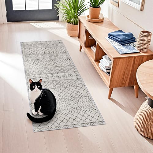 2x5 Rug Runner Moroccan - Washable Hallway Runner Rug Non Slip Pets Friendly Runner Low Pile Soft Indoor Floor Mat Front Door for Kitchen Bedroom Entryway Laundry 2x5 Geo Grey - color: Geo Grey, size: 2' x 5' (Rectangular)