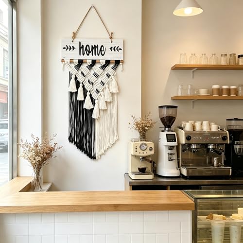 LOMOHOO Welcome Sign Macrame Wall Hanging Woven Tapestry Home Sign Front Porch Door Decor Rustic Yard Sign Art Home Decoration Housewarming Gift (White) - color: White