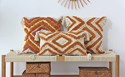 JOJUSIS Boho Lumbar Throw Pillow Covers with Handmade Tassels Decorative Woven Tufted Orange Pillowcase for Couch Bedroom 12 x 20 Inch Orange B - color: Orange B, size: 20" x 12" (Pack of 1)