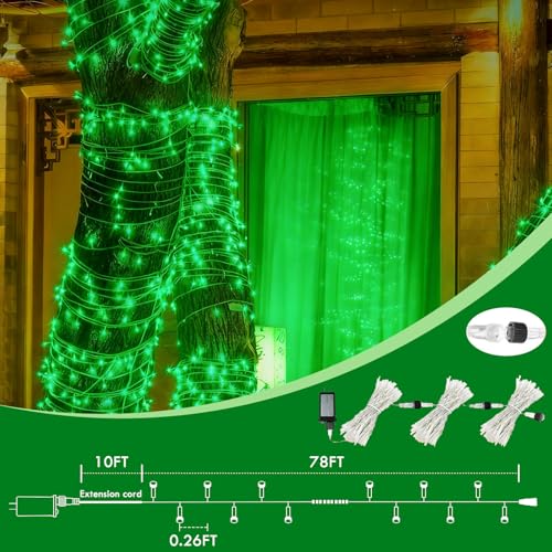 88FT 240LED Extra-Long Connectable String Lights Indoor Outdoor Clear Wire, Green Christmas String Lights, Plug in Twinkle Fairy Light with Timer for Wedding Patio Tree Yard Christmas Decorations - color: Green, size: 240LED
