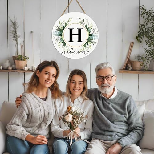 Monogram Letter H Wreaths for Front Door Wreath Wooden Welcome Sign for Front Door Decor Floral Family Last Name Initial House Warming Spring Summer Porch Rustic Wall Home Kitchen Boho Decorations - color: Letter H