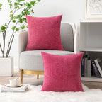 MIULEE Pack of 2 Couch Throw Pillow Covers 16x16 Inch Soft Hot Pink Chenille Pillow Covers for Sofa Living Room Solid Dyed Pillow Cases - color: Hot Pink, size: 16" x 16" (Pack of 2)
