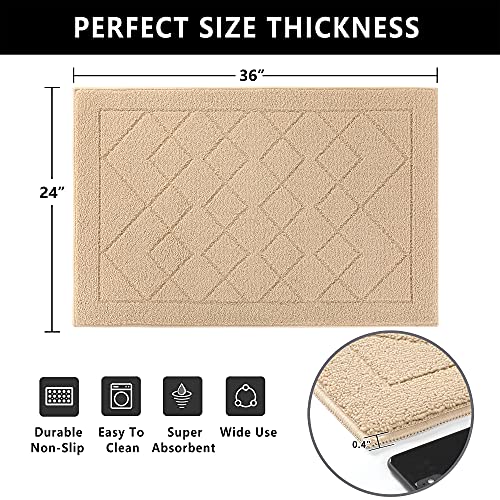 REFETONE Indoor Doormat, Front Back Door Mat 24"x36" Rubber Backing Non Slip Mats, Absorbent Washable Entrance Doormat for Entryway, Resist Dirt Low-Profile Inside Floor Mats for Muddy Shoes, Golden - color: Big Plaid Golden, size: 2' x 3' (Rectangular)