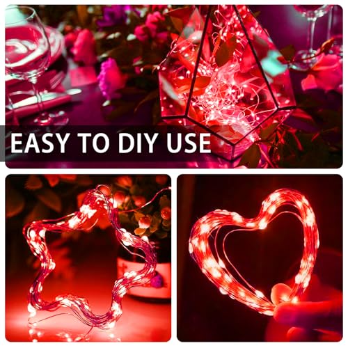 12 Pack Red Fairy Lights Battery Operated, 7ft 20 LED Mini String Twinkle Lights for Valentine's Day Christmas Halloween Mason Jars Party Centerpiece Table Decorations (12, Red) - color: Red
