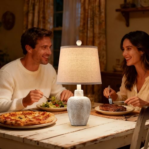 Rustic Farmhouse Table Lamps Set of 2 Small 21" Country Cottage Coastal Bedside Lamps with Retro White Finish for Bedroom or Living Room Nightstands (Bulbs Not Included) - color: Antique White