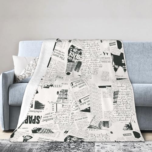 Newspaper Print Throw Blanket for Couch Chair Sofa Bed, Flannel Soft Vintage Newspaper Theme Party Bookish Blanket for Bedroom Living Room Car Book Club, Warm Cozy Blankets for All Season 30"x 40" - color: Newspaper01, size: 30X40 inch
