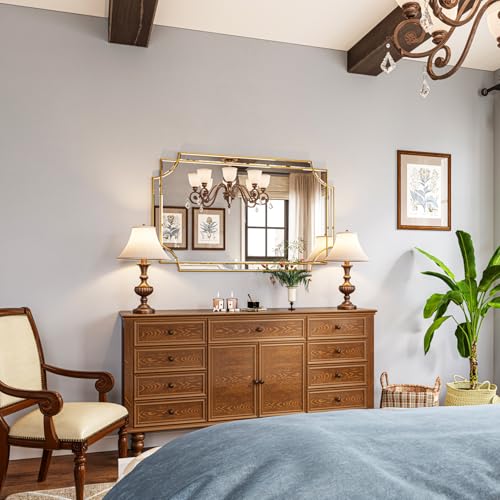 Kelly Miller 30"x48" Large Gold Mirror for Wall Decor, Modern Decorative Mirror Rectangle Wall Vanity Mirror Bevelled Full Length Mirror for Bathroom Living Room Bedroom Farmhouse Fireplace Entryway - size: 48"L x 30"W