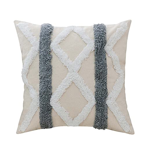 Woven Tufted Boho Cushion Cover Set of 2 Geometric Diamond Square Decorative Throw Pillow Cover for Couch Sofa Bedroom Living Room, Oblong Pillowcase (Square A, 18 x 18 inch) - color: Square a, size: 18" x 18" (Pack of 2)