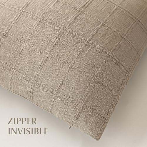 Foindtower Set of 1 Decorative Linen Check Throw Pillow Cover Neutral Farmhouse Vintage Cushion Cover Modern Coastal Boho Home Decor for Sofa Chair Couch Bedroom Living Room,16×16 Inch,Camel - color: Camel, size: 16" x 16" (Pack of 1)