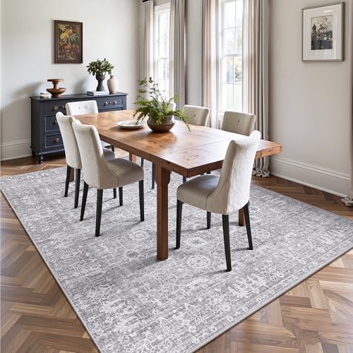 5x7 Area Rugs, Washable Vintage Retro Floral Rug for Living Room, Low Pile Non Slip Distressed Large Carpet for Bedroom, Dining Room, Office, Home (Vintage Purple Grey) - color: F-vintage Purple Grey, size: 5' x 7' (Rectangular)