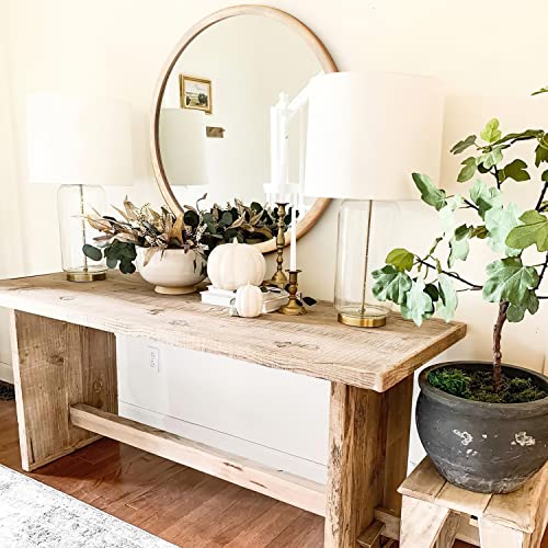 Round Wood Mirror,24 inch Circle Wooden Natural Large Farmhouse Vanity Boho Decor Wall Mirror for Bathroom Bedroom Living Room Hallway - size: 24"L x 24"W