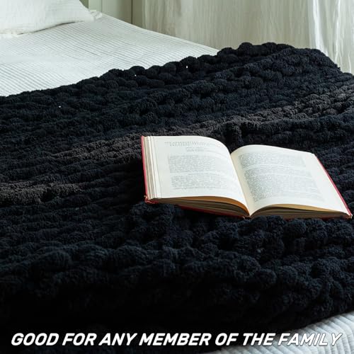 Chunky Knit Blanket - Luxury Soft Cozy 80 * 90 Throw Blanket,100% Woven Blanket Rope Knot Throw Blanket for Couch, Sofa, Home Decor, Gift - Machine Washable (Black, 80 * 90) - color: Black, size: 80*90