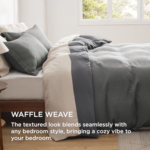 Bedsure Textured Duvet Cover Queen Size, Soft & Breathable Comforter Cover for All Season, 3 Pieces Wrinkle-Resistant Zipper Bedding with 8 Corner Ties, Dark Grey - color: 10 - Dark Grey (No Comforter), size: Queen (90" X 90")