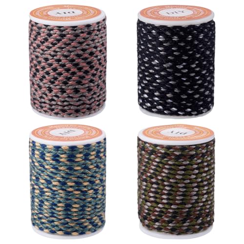 17.2 Yards 1.5mm Twine Braided Cord 4-Ply Macrame Polycotton Cord Jewelry Beading Thread for Friendship Bracelet DIY Craft String Knitting Macrame Rope Wall Hangers Decoration - color: Mixed Color 5, size: 1.5mm