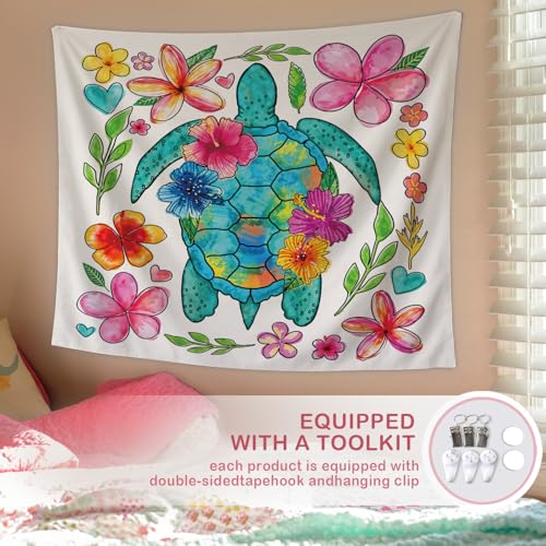 Lacama Sea Turtle Tapestry Ocean Tapestries, Cute Ocean Wall Tapestries Decor for Beach House Room Bedroom College Dorm Apartment, Sea Turtle Gifts for Women, 50x60 Inches - color: turtle-2-flower