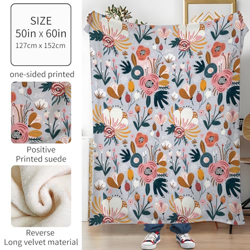 Throw Blanket for Couch, 300GSM Warm Soft Cozy Flannel Blanket, Cute Blanket for All Seasons Bedroom Home Decor Gifts, Cute Boho Flowers 50x60 Inches - color: Cute Boho Flowers