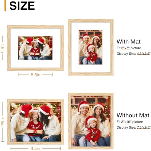 decorUhome 8x10 Picture Frame Set of 10, Display Photos 5x7 with Mat or 8x10 Unmatted for Picture Frames Collage Wall Decor, Natural - color: Natural, size: 8x10