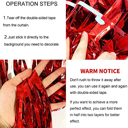 4 Pack Red Foil Fringe Curtain Backdrop, 3.28Ft x 8.2Ft Metallic Tinsel Foil Fringe Streamer for Party, Photo Booth Props, Birthday, 2022 Mother's Day Decoration Party Supplies - color: Red