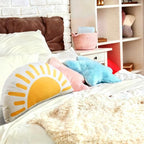 Newwiee Sunshine Throw Pillow for Classroom Reading Corner Boho Sun Pillow Back to School Decor Soft Velvet Semicircular Cushion for Book Nook Student Dorm Room and Cozy Reading Spot 15.75 x 9.84 Inch - style: Sun