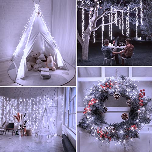 Minetom Fairy Lights Plug in, 10Feet 200LED Cluster String Lights, Silver Wire Waterproof Starry Firecracker Lights for Ceiling Bedroom Wreath Window Wedding Christmas Tree Decorations, Pure White - color: Pure White, size: 1 Pack(200LED)