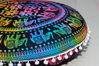 ICC Large Boho Ottoman Cover Pillowcase for Couch Floor Pillows & Cushion Covers Decorative Bohemian Hippie Mandala Pouf Pillow Cover Seating Meditation Cushion Cover (UP hathi, 32" Round) - size: 32" x 32" (Pack of 1), style: UP hathi