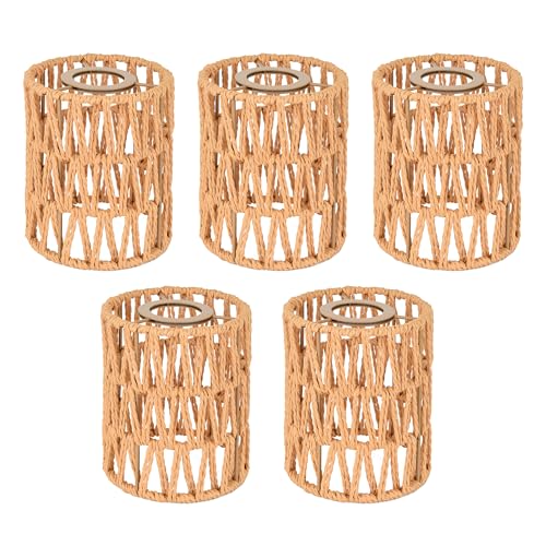 MELUCEE 5 Pack Rattan Lamp Shade, Small Boho Lamp Shades Replacement, 1.65in Fitter Light Covers, Cylinder Woven Lampshade for Floor Lamps Pendant Light Chandelier Wall Sconces - size: 5 Pack