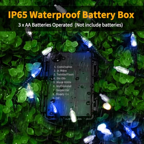 Brightown Battery Operated Christmas Lights 2 Pack 18 Feet 50 LED Clear Mini String Lights with 8 Modes Waterproof Tree Lights for Xmas Outdoor Indoor Holiday Party Garden Decor, Blue & White - color: Blue & White, size: 50 LEDs x 2 Pack