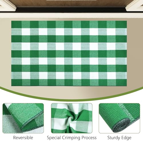 Buffalo Plaid Area Rug, Checkered Rug 27.5x43 Inches, Green and White Rug, Washable Cotton Mat for Front Porch, Entryway, Kitchen, Living Room, Home Decor - color: Green & White, size: 2'3" x 3'7" (Rectangular)