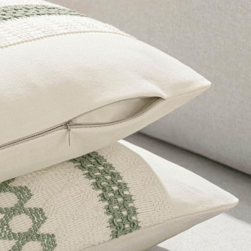 MIULEE Set of 2 Sage Green Boho Decorative Pillow Covers 16x16 Inch Farmhouse Rustic Couch Throw Pillows Modern Cotton Cushion Covers Retro Cute Macrame Woven Spring Home Decor for Bed Sofa Chair - color: Sage Green, size: 16" x 16" (Pack of 2)