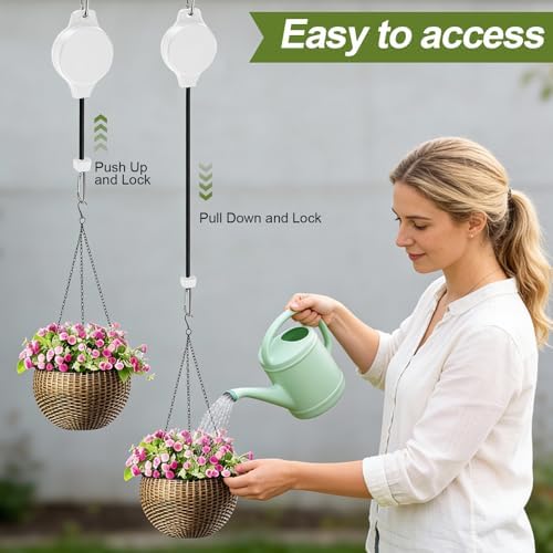 Retractable Plant Hanger with Pulley System, Effortless Raising and Lowering for Indoor and Outdoor Plants, Hanging Planters, Garden Pots & Bird Feeders (4-Pack,White) - color: White,4pcs