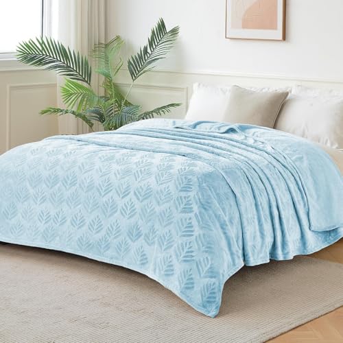 Exclusivo Mezcla Fleece Throw Blanket for Couch, Super Soft and Cozy Blankets All Season Use, Leaves Pattern, Plush Fuzzy Lightweight, Ice Blue, 50x60 Inch - color: Ice Blue, size: Throw(50"x60")
